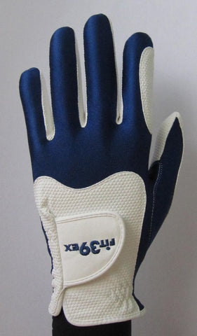 blue and white golf gloves