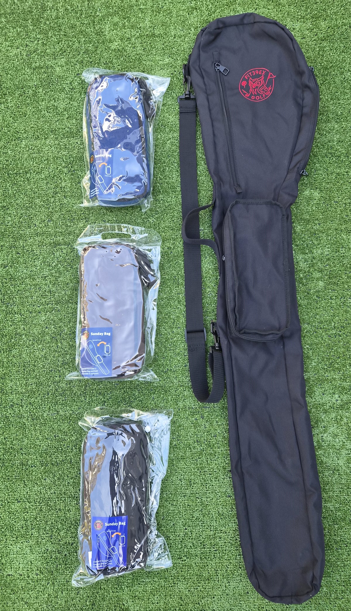 Black Sunday golf bag at the driving range