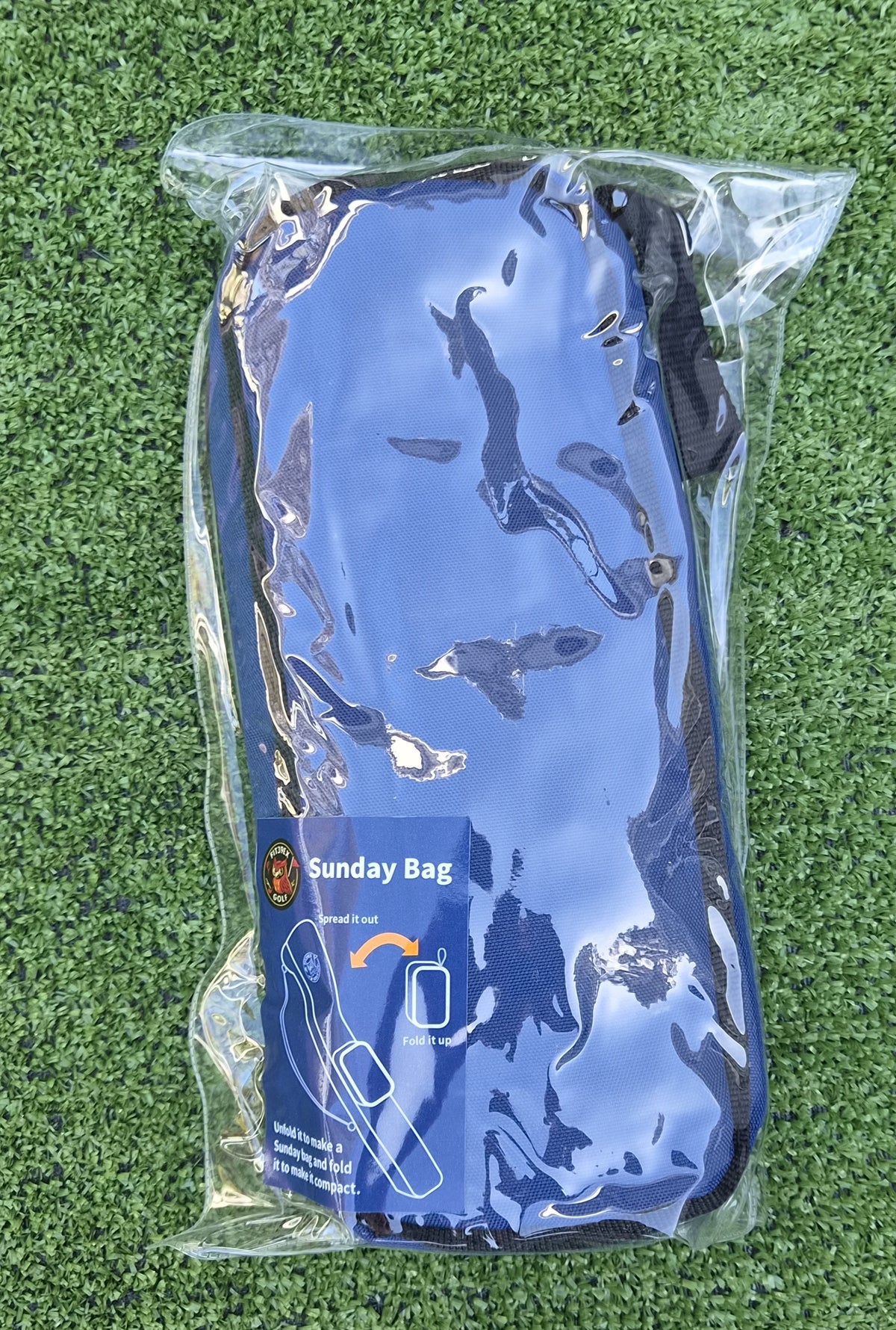 Folded Sunday golf bag in packaging