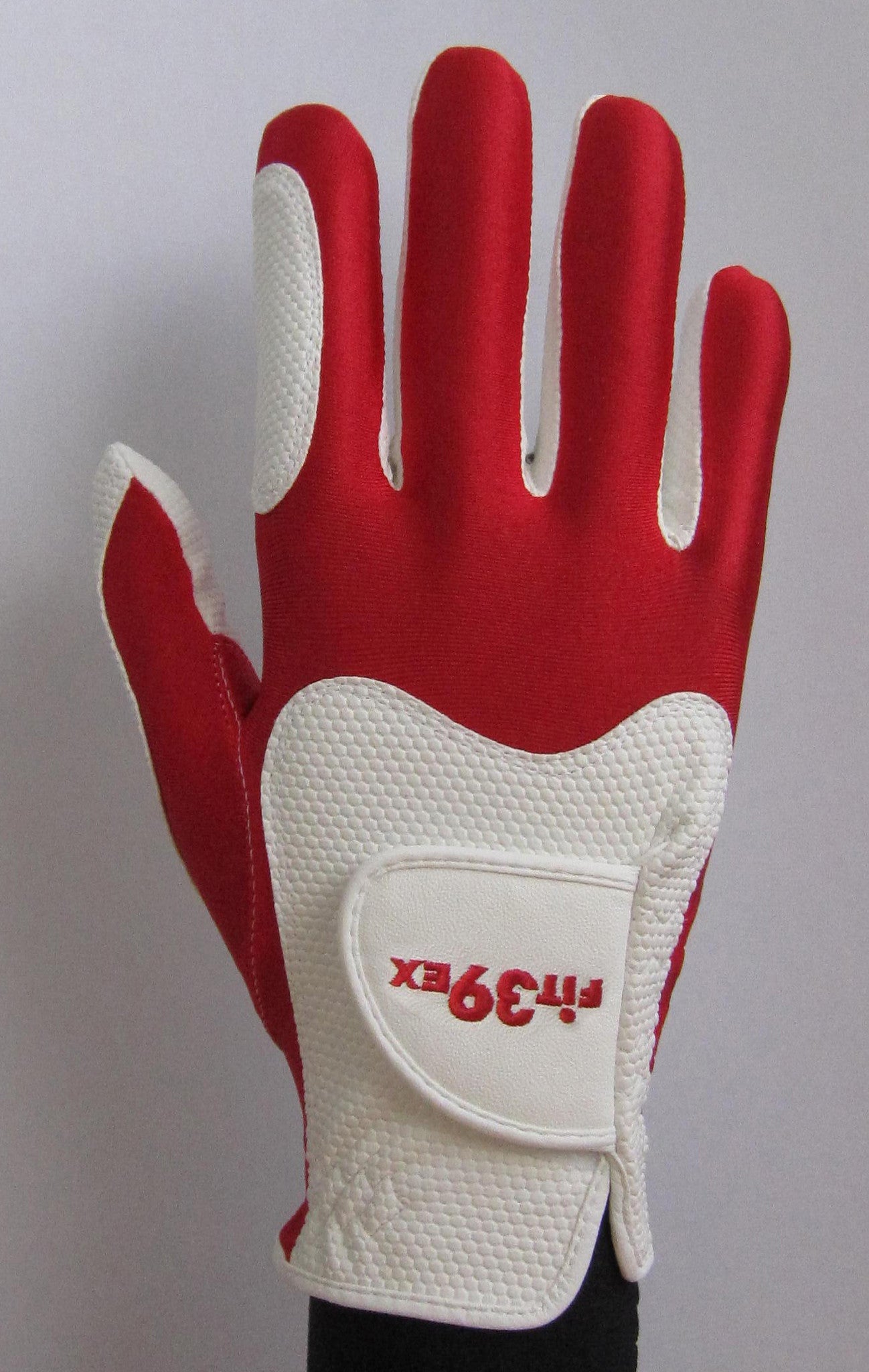 red and white golf gloves